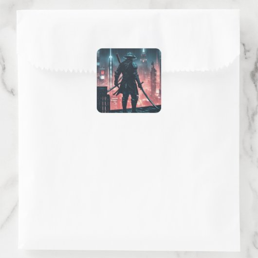 Cyberpunk Samurai Quadratischer Aufkleber (Tasche)