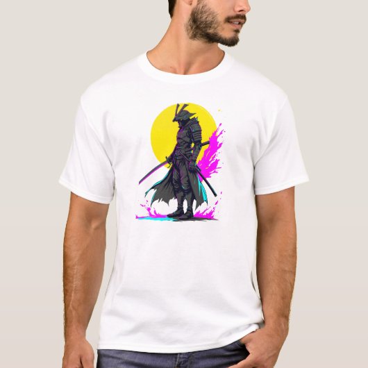 Cyberpunk Samurai Warrior Neon Art Design T-Shirt (Vorderseite)