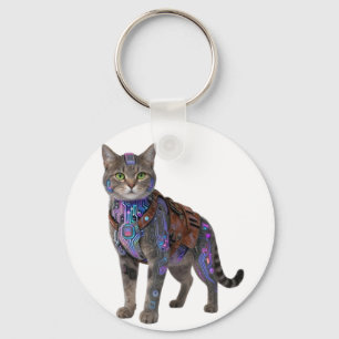Cyberpunk-Schaltkatze – Neon-Tech-Biest Schlüsselanhänger