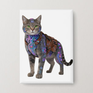 Cyberpunk-Schaltkreis-Katze – Neon-Tech-Bestie Button