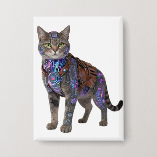 Cyberpunk-Schaltkreis-Katze – Neon-Tech-Bestie Button (Vorderseite)