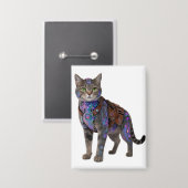 Cyberpunk-Schaltkreis-Katze – Neon-Tech-Bestie Button (Vorderseite/Rückseite)