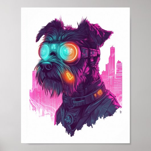 Cyberpunk Schnauzer � Futuristischer Neondog Poster (Vorne)