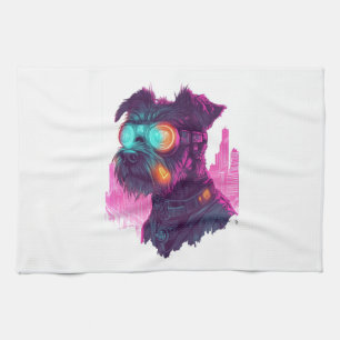 Cyberpunk Schnauzer � Futuristischer Neonhund Geschirrtuch