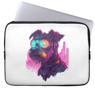 Cyberpunk Schnauzer - Futuristischer Neonhund Laptopschutzhülle