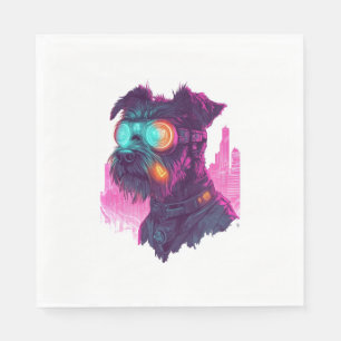 Cyberpunk Schnauzer - Futuristischer Neonhund Serviette