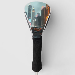 Cyberpunk Skycrapper City Cars Golf Headcover