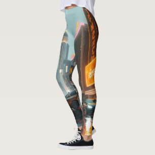 Cyberpunk Skycrapper City Cars Leggings
