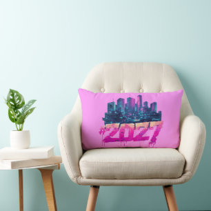 Cyberpunk-Skyline 2027 Neon-Graffiti Lendenkissen