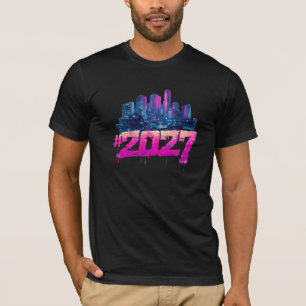 Cyberpunk-Skyline 2027 Neon-Graffiti T-Shirt