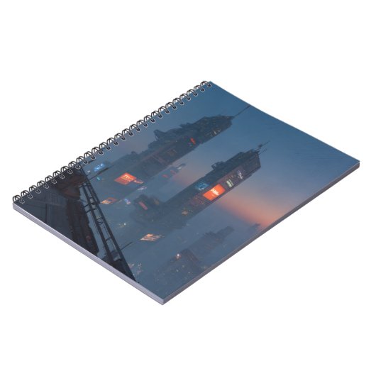 Cyberpunk Skyline Fog Notebook Notizblock (Linke Seite)