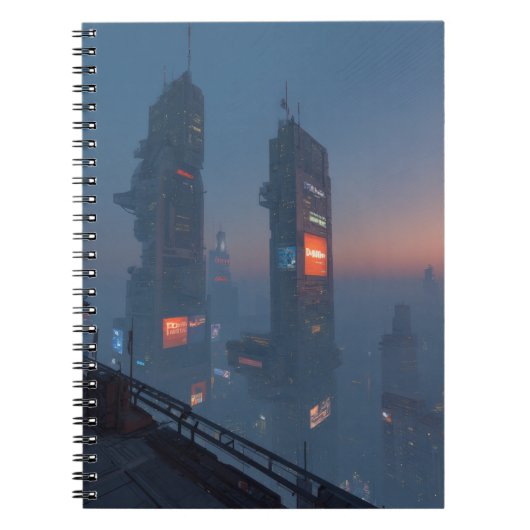 Cyberpunk Skyline Fog Notebook Notizblock (Vorderseite)