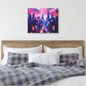 Cyberpunk Skyline Leinwand Kunst | futuristisch (Insitu (Schlafzimmer))