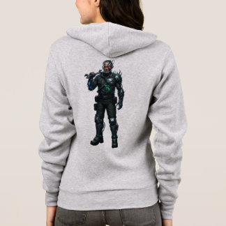 Cyberpunk Soldier Graphic Gray Zip Techwear Hoodie
