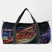 Cyberpunk Sparrow in Neon Cityscape Duffle Bag (Rückseite)