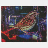 Cyberpunk Sparrow in Neon Cityscape Fleecedecke (Vorderseite (Horizontal))