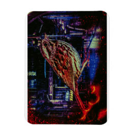 Cyberpunk Sparrow in Neon Cityscape Magnet