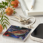 Cyberpunk Sparrow in Neon Cityscape Schlüsselanhänger (Vorderseite rechts)