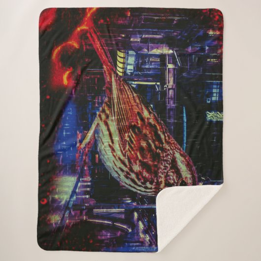 Cyberpunk Sparrow in Neon Cityscape Sherpadecke (Vorderseite)