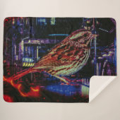 Cyberpunk Sparrow in Neon Cityscape Sherpadecke (Vorderseite (Horizontal))