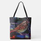 Cyberpunk Sparrow in Neon Cityscape Tasche (Rückseite)
