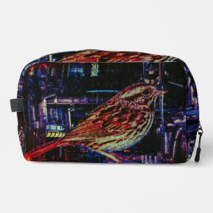 Cyberpunk Sparrow in Neon Cityscape Waschbeutel