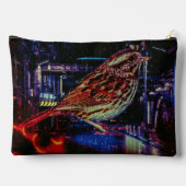Cyberpunk Sparrow in Neon Cityscape Zubehörtasche (Rückseite)