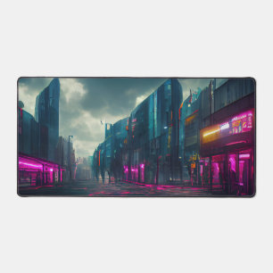 Cyberpunk-Stadtstraße Neonlichter Gamer-Geschenk Schreibtischunterlage