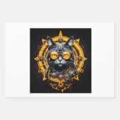 Cyberpunk-Steampunk-Katze mit Brille - Decoupage Geschenkpapier Set (Vorderseite 2)