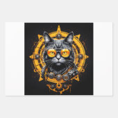 Cyberpunk-Steampunk-Katze mit Brille - Decoupage Geschenkpapier Set (Vorderseite)