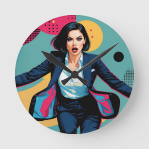 Cyberpunk stilvolles Mädchen Pop Art Runde Wanduhr