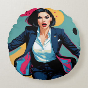 Cyberpunk Stilvolles Mädchen Pop Art Rundes Kissen