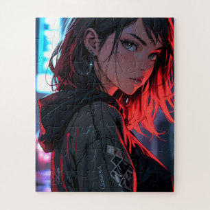 Cyberpunk Streetwear Anime Mädchen Neon-Nachtstadt Puzzle