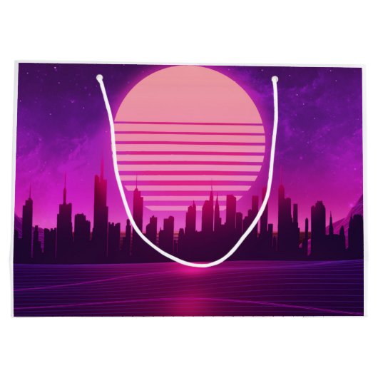 Cyberpunk-Synthwave-Scifi-Rosa Große Geschenktüte (Rückseite)