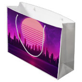Cyberpunk-Synthwave-Scifi-Rosa Große Geschenktüte (Rückseite Schrägansicht)