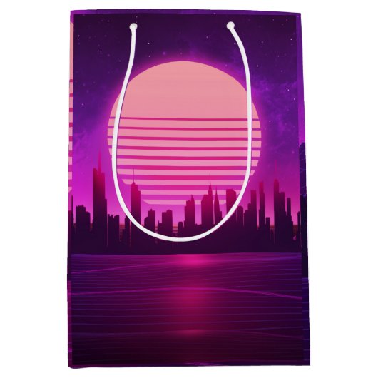 Cyberpunk-Synthwave-Scifi-Rosa Mittlere Geschenktüte (Vorderseite)