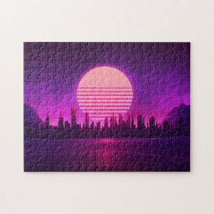 Cyberpunk-Synthwave-Scifi-Rosa schwarz Puzzle
