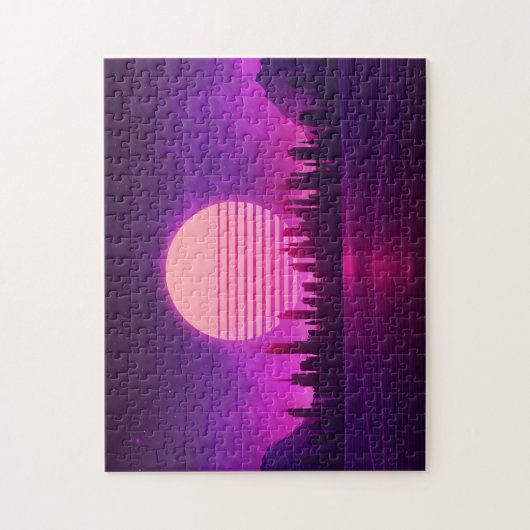 Cyberpunk-Synthwave-Scifi-Rosa schwarz Puzzle (Vertikal)