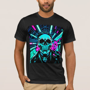 Cyberpunk Synthwave-Totenkopf-Neon-T-Shirt T-Shirt