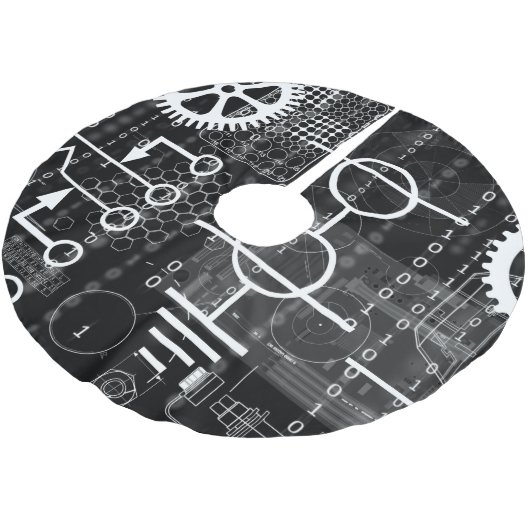Cyberpunk Tech Geek Gear Electronic Engineer Math Polyester Weihnachtsbaumdecke (Schrägansicht)