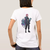 Cyberpunk-Tech-Mädchen mit rosa Haar Poster T-Shirt (Rückseite)