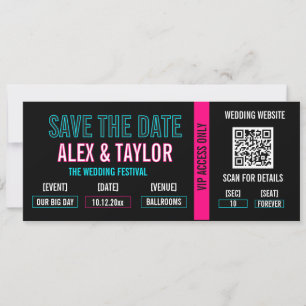 Cyberpunk-Ticket Stub Save the Date Neon-Hochzei Einladung