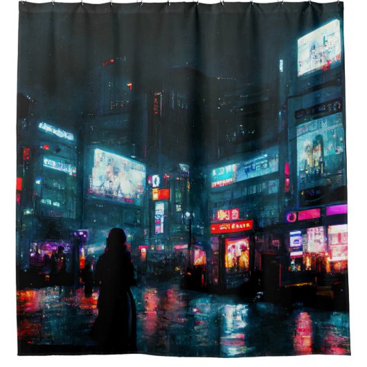 Cyberpunk Tokyo Duschvorhang (Vorderseite)