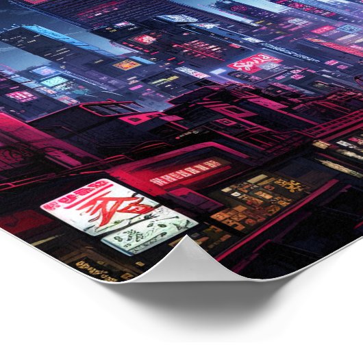 Cyberpunk Tokyo Night Street Poster (Ecke)
