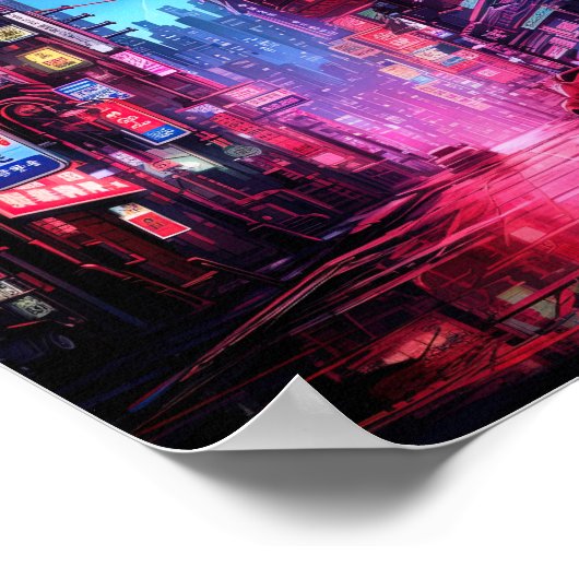 Cyberpunk Tokyo Night Street Poster (Ecke)