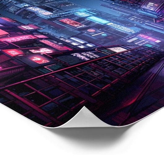 Cyberpunk Tokyo Night Street Poster (Ecke)