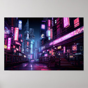 Cyberpunk Tokyo Night Street Poster