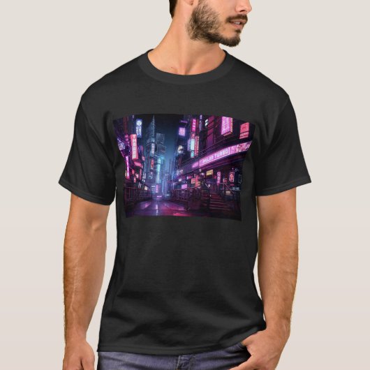Cyberpunk Tokyo Night Street T-Shirt (Vorderseite)