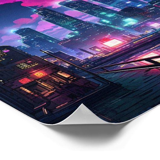 Cyberpunk Tokyo Riverfront Poster (Ecke)