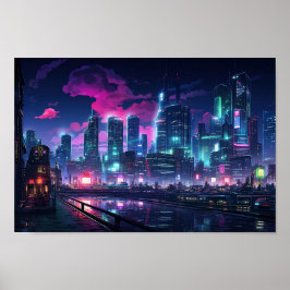 Cyberpunk Tokyo Riverfront Poster